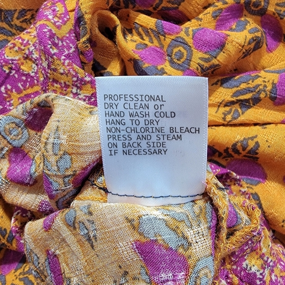 NWOT Rachel Roy Orange Purple Cropped Ruched Waist Tie Long Sleeve Blouse M - Picture 9 of 10